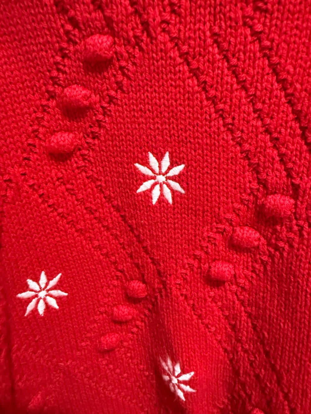Talbots Red Bobble Knit Cardigan with White Star Motifs Size L Cotton Blend - Picture 3 of 5